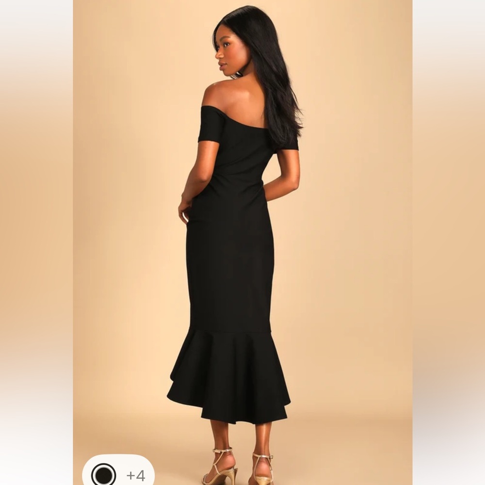 Lulu's Black Off the Shoulder Sheath Midi Dress - Picture 3 of 6